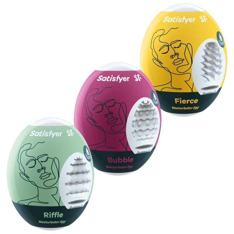 SATISFYER - 3 MASTURBATOR-EIER RIFFLE, BUBBLE & FIERCE