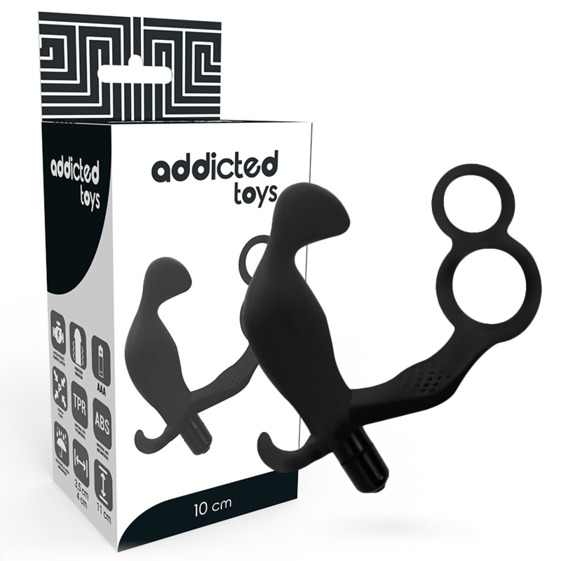ADDICTED TOYS - ANALPLUG MIT DOPPEL-PENISRING UND HODEN SCHWARZ