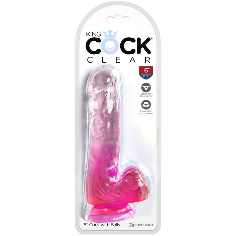 KING COCK - DURCHSICHTIGER REALISTISCHER PENIS MIT HODEN 13,5 CM ROSA