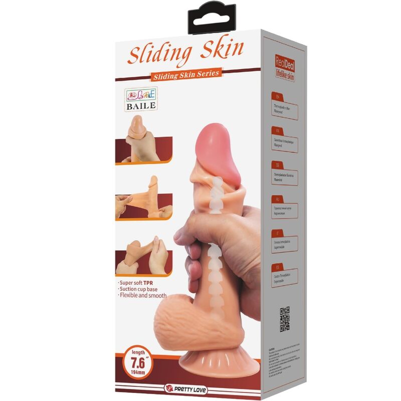 PRETTY LOVE - SLIDING SKIN SERIES REALISTISCHER DILDO MIT GLEITHAUT-SAUGNAPF 19,4 CM