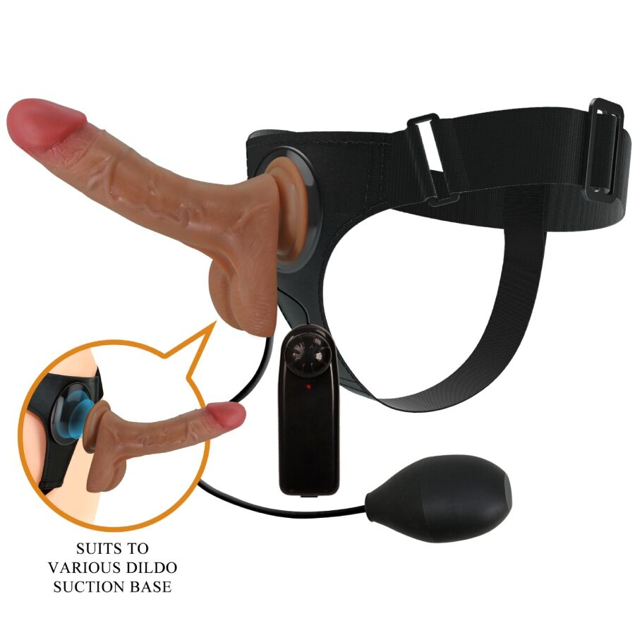 PRETTY LOVE - UNIVERSAL HARNESS SLIP MIT VIBRIERENDEM UND SQUIRTING DILDO 15,5 CM MULATO