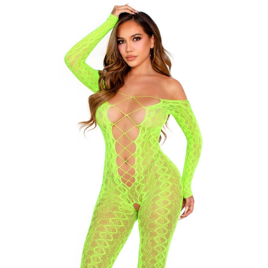 LEG AVENUE - BODYSTOCKING MIT OHNE SCHRITT EXOTIC SNAKE SPITZE NEONGRÜN