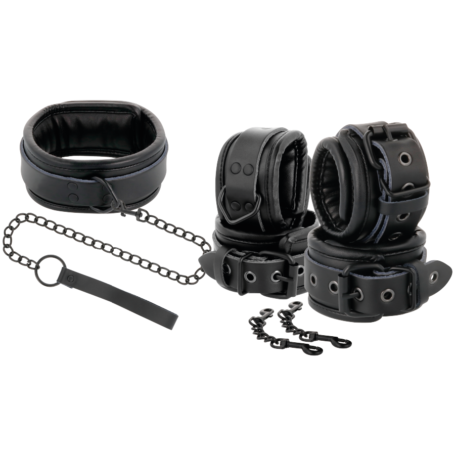 DARKNESS - SCHWARZE LEDERHANDSCHELLEN UND HALSBAND