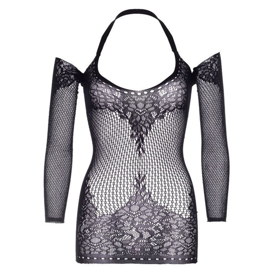 LEG AVENUE – TWIST-HALTER-MINIKLEID AUS SPITZE, EINHEITSGRÖSSE