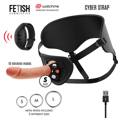 FETISCH DEVOT CYBER STRAP - HARNESS MIT FERNBEDIENUNG DILDO WATCHME S TECHNOLOGIE