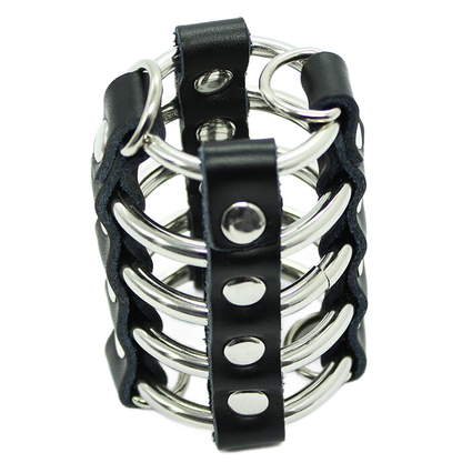 OHMAMA FETISH - PENISKÄFIG MIT METALLRINGEN UND LEDERRIEMEN