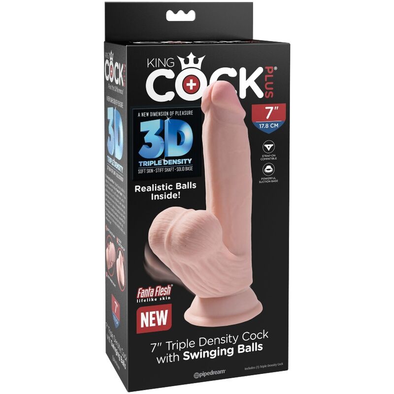 KING COCK - PLUS 3D DILDO SCHWINGENDE KUGELN 15,2 CM HELLE HAUT