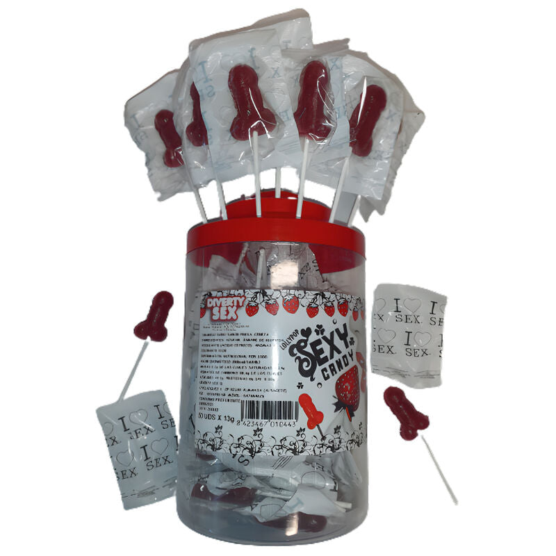 DIABLO PICANTE - 50 ERDBEER- &amp; KIRSCH-SÜSSIGKEITEN-PENIS-LUTSCHER 50 EINHEITEN