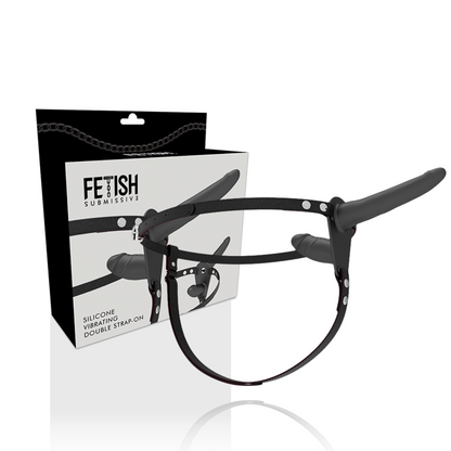 FETISCH-UNTERWÜRFIGER HARNESS - DOPPELPENETRATION SCHWARZER VIBRATOR