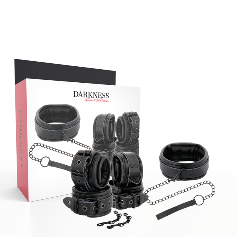 DARKNESS - SCHWARZE LEDERHANDSCHELLEN UND HALSBAND