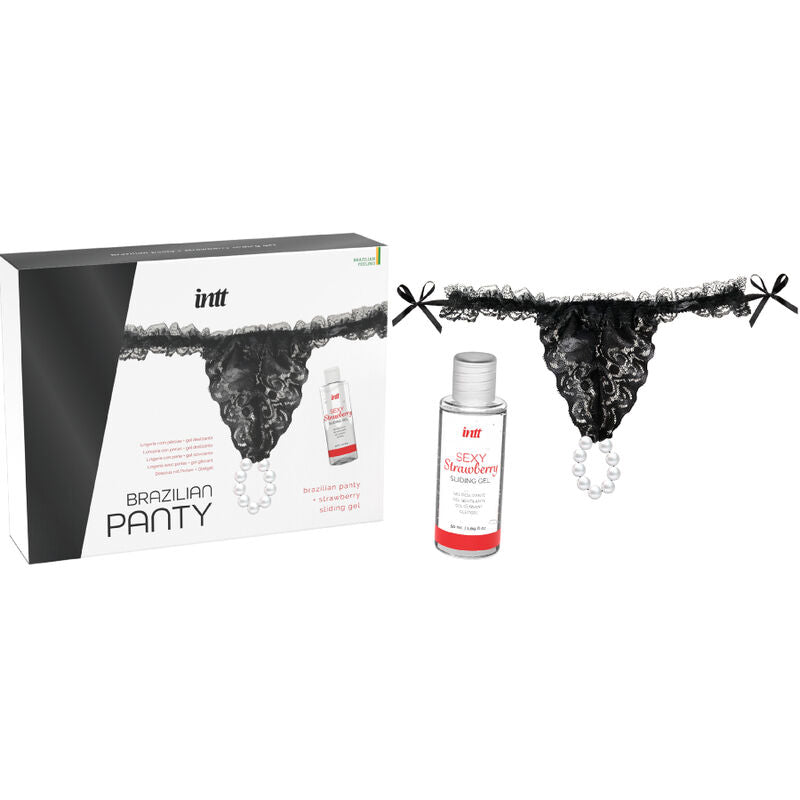 INTT RELEASES - BRASILIANISCHES SCHWARZES PANTY MIT PERLEN UND GLEITGEL 50 ML