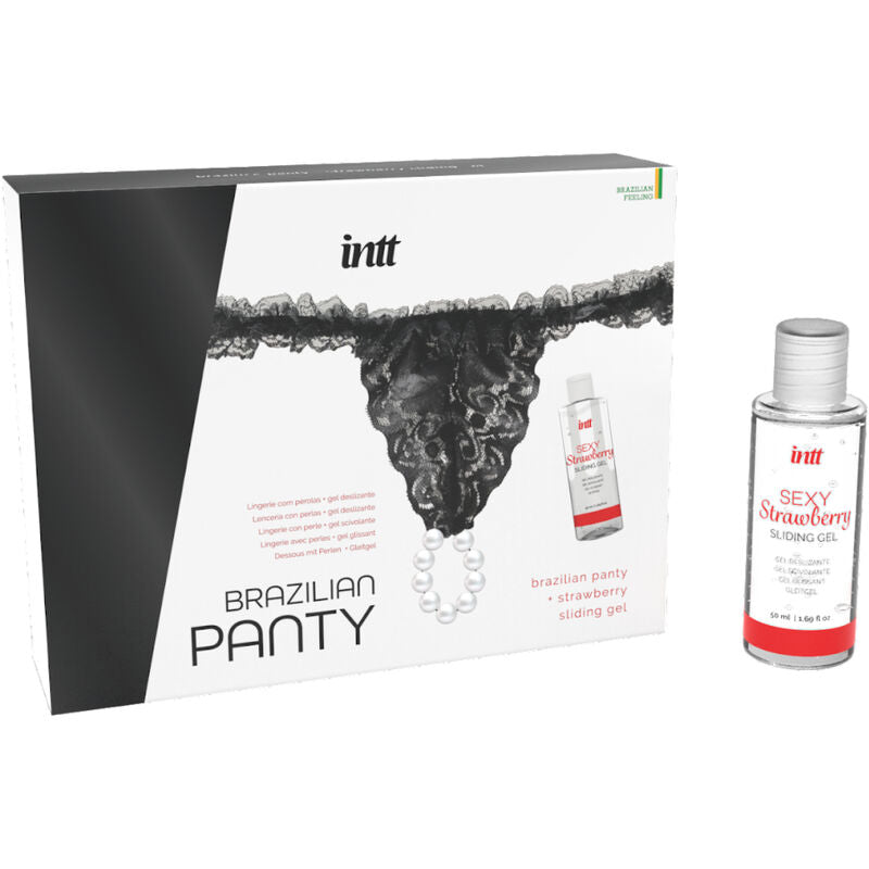 INTT RELEASES - BRASILIANISCHES SCHWARZES PANTY MIT PERLEN UND GLEITGEL 50 ML