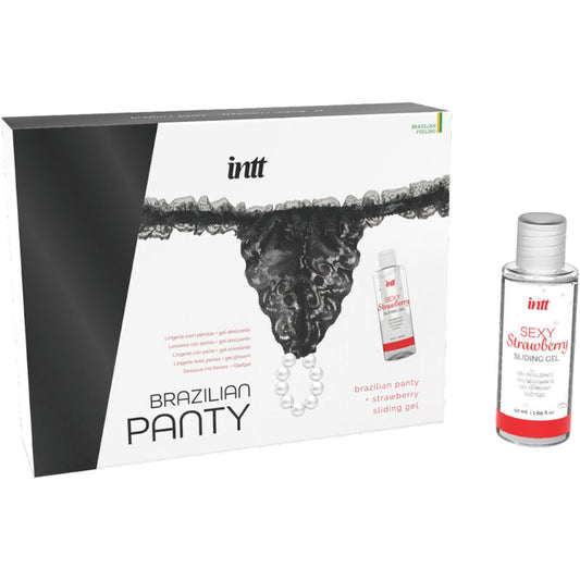 INTT RELEASES - BRASILIANISCHES SCHWARZES PANTY MIT PERLEN UND GLEITGEL 50 ML