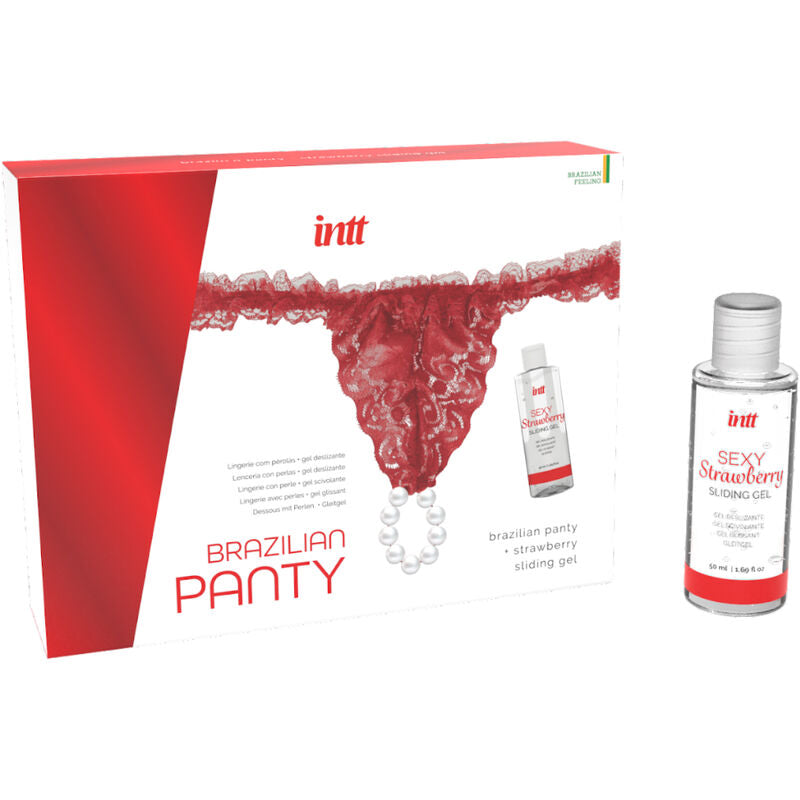 INTT RELEASES - BRASILIANISCHES ROTES PANTY MIT PERLEN UND GLEITGEL 50 ML