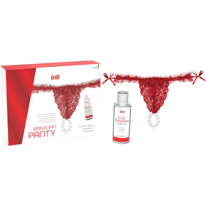 INTT RELEASES - BRASILIANISCHES ROTES PANTY MIT PERLEN UND GLEITGEL 50 ML