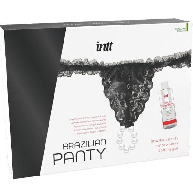 INTT RELEASES - BRASILIANISCHES SCHWARZES PANTY MIT PERLEN UND GLEITGEL 50 ML