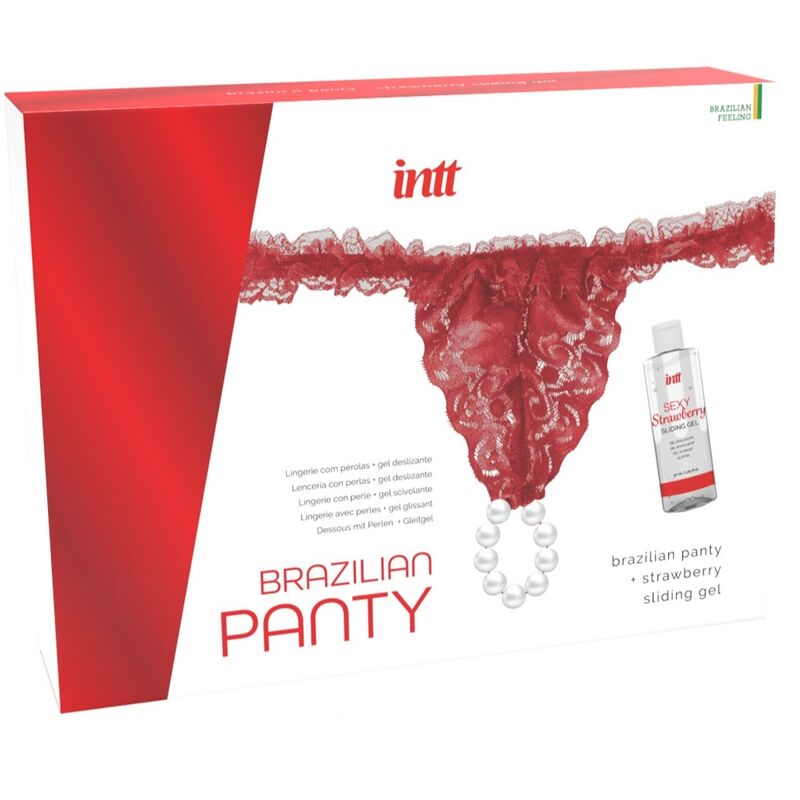 INTT RELEASES - BRASILIANISCHES ROTES PANTY MIT PERLEN UND GLEITGEL 50 ML