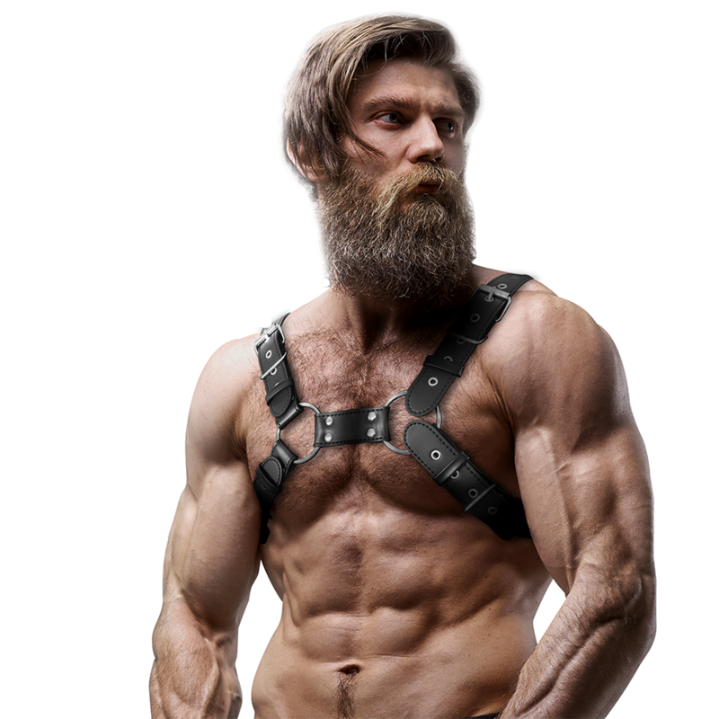 FETISCH DEVOT-EINSTELLUNG - VERSTELLBARER BRUST-BULLDOG-HARNESS AUS ÖKO-LEDER FÜR HERREN