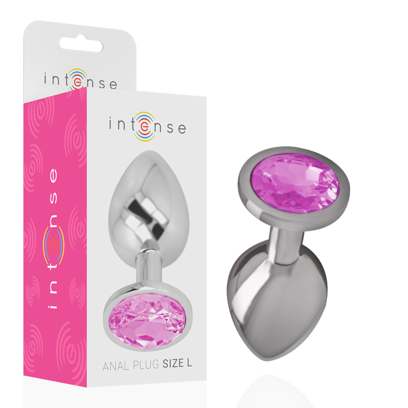 INTENSE - ALUMINIUM-METALL-ANALPLUG MIT ROSA KRISTALL, GRÖSSE L