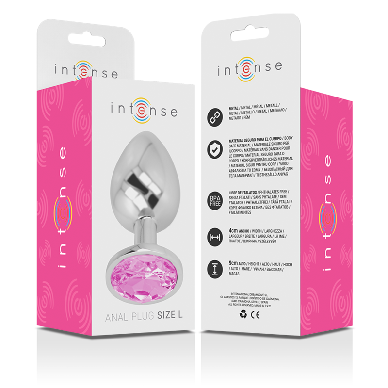 INTENSE - ALUMINIUM-METALL-ANALPLUG MIT ROSA KRISTALL, GRÖSSE L