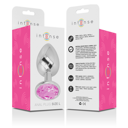 INTENSE - ALUMINIUM-METALL-ANALPLUG MIT ROSA KRISTALL, GRÖSSE L