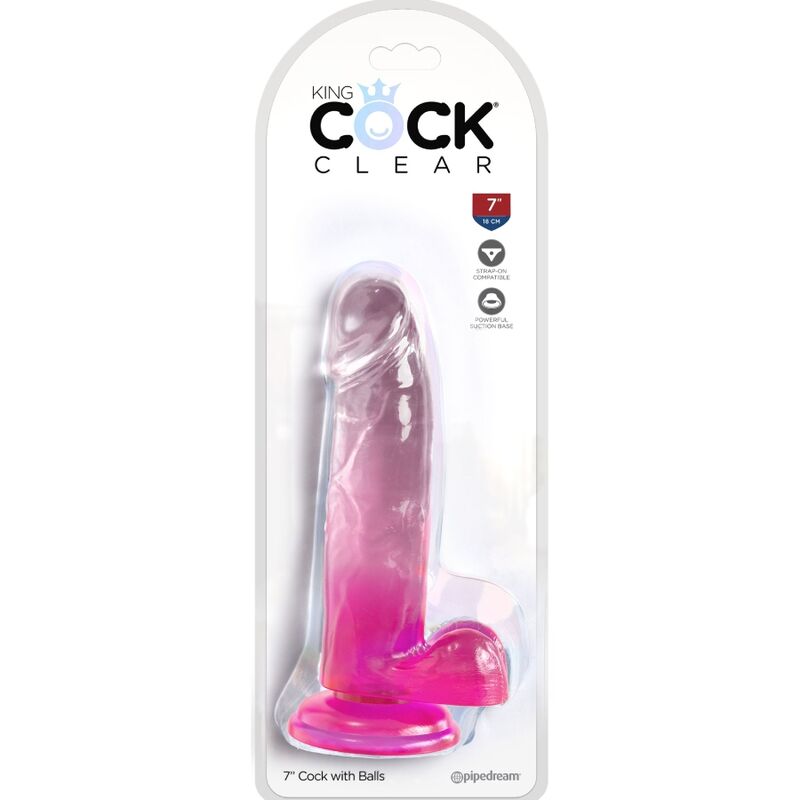 KING COCK - DURCHSICHTIGER REALISTISCHER PENIS MIT HODEN 15,2 CM ROSA