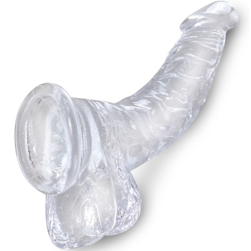 KING COCK - KLARER REALISTISCHER GEBOGENER PENIS MIT HODEN 16,5 CM TRANSPARENT