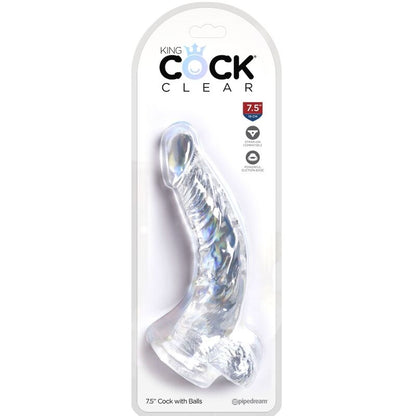 KING COCK - KLARER REALISTISCHER GEBOGENER PENIS MIT HODEN 16,5 CM TRANSPARENT
