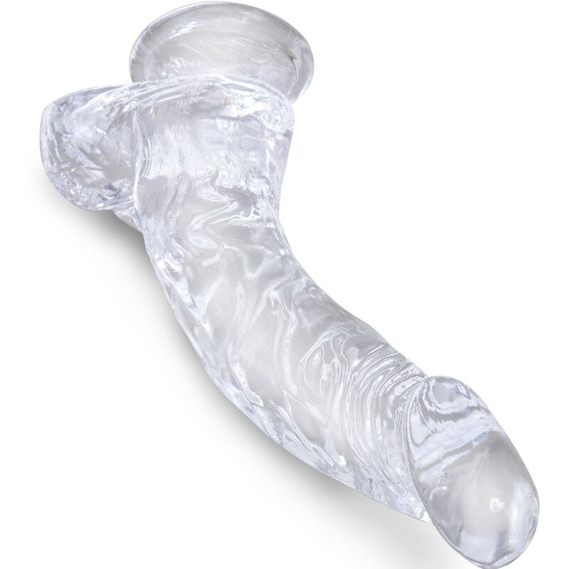 KING COCK - KLARER REALISTISCHER GEBOGENER PENIS MIT HODEN 16,5 CM TRANSPARENT