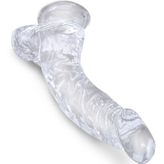 KING COCK - KLARER REALISTISCHER GEBOGENER PENIS MIT HODEN 16,5 CM TRANSPARENT