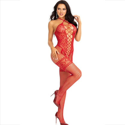 LEG AVENUE - BODYSTOCKING NECK HALTER ROTE HERZEN ROT