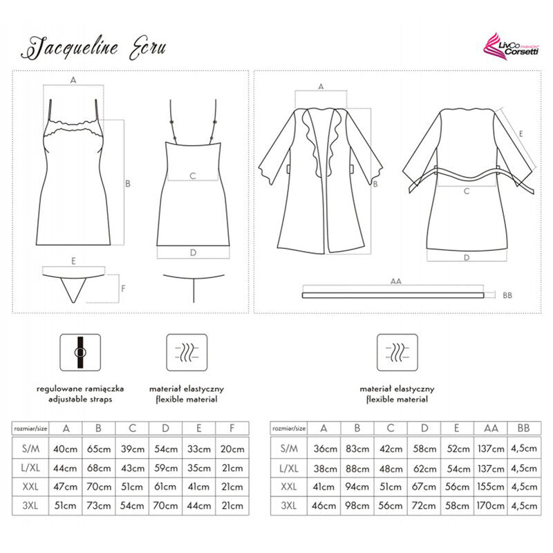 LIVCO CORSETTI FASHION - JACQUELINE LC 90249 MORGENMANTEL + HEMD + HÖSCHEN ECRU L/XL