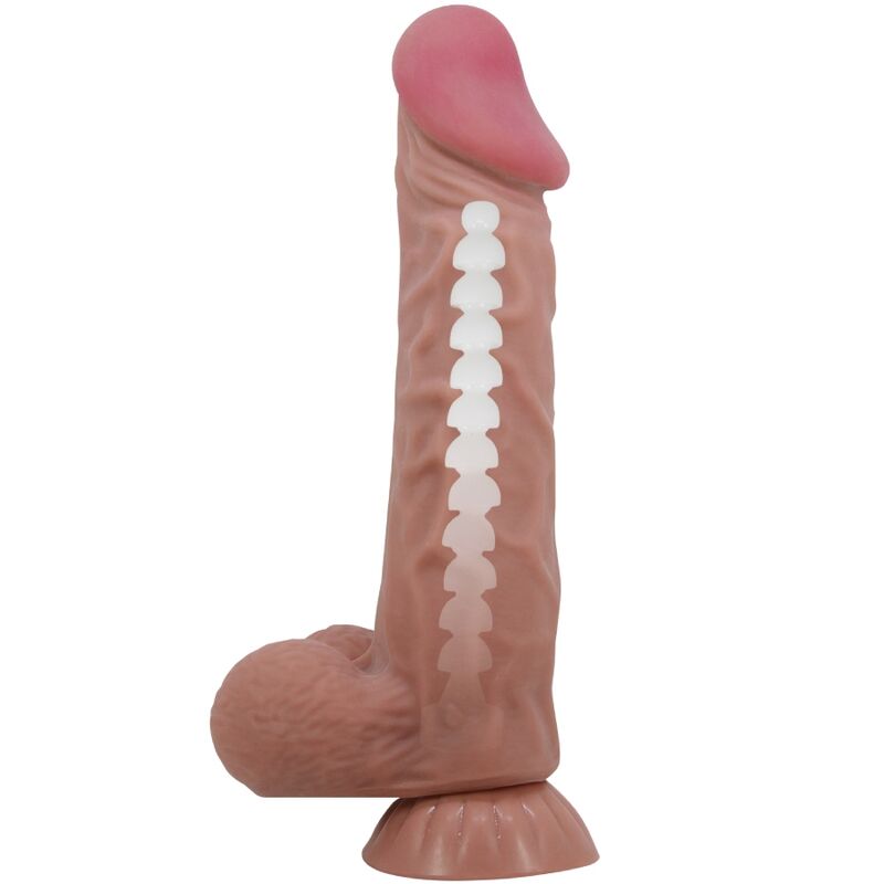 PRETTY LOVE - SLIDING SKIN SERIES REALISTISCHER DILDO MIT GLEITHAUT-SAUGNAPF BRAUN 24 CM