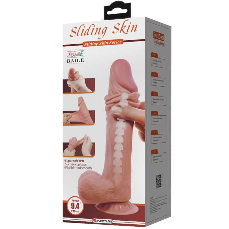 PRETTY LOVE - SLIDING SKIN SERIES REALISTISCHER DILDO MIT GLEITHAUT-SAUGNAPF BRAUN 24 CM