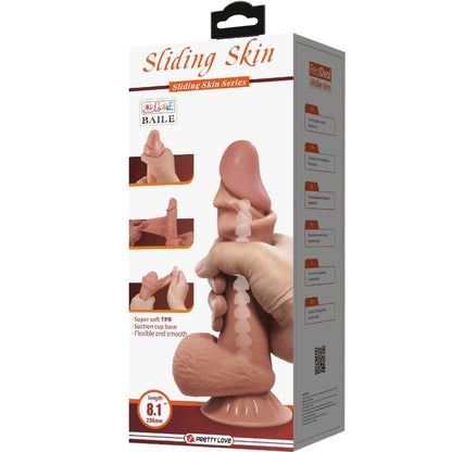PRETTY LOVE - SLIDING SKIN SERIES REALISTISCHER DILDO MIT GLEITENDEM BRAUNEN HAUT-SAUGNAPF 19,4 CM
