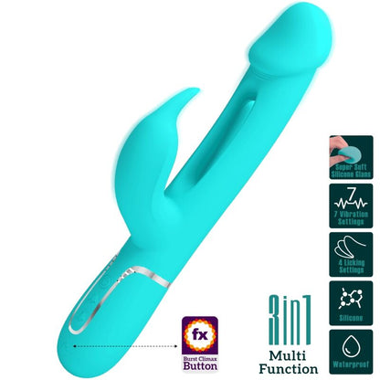 PRETTY LOVE - KAMPAS RABBIT 3 IN 1 MULTIFUNKTIONSVIBRATOR MIT ZUNGE AQUAGRÜN
