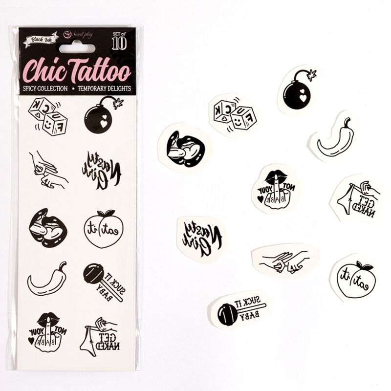 SECRET PLAY – SET MIT 10 TEMPORÄREN TATTOOS DER SPICY COLLECTION