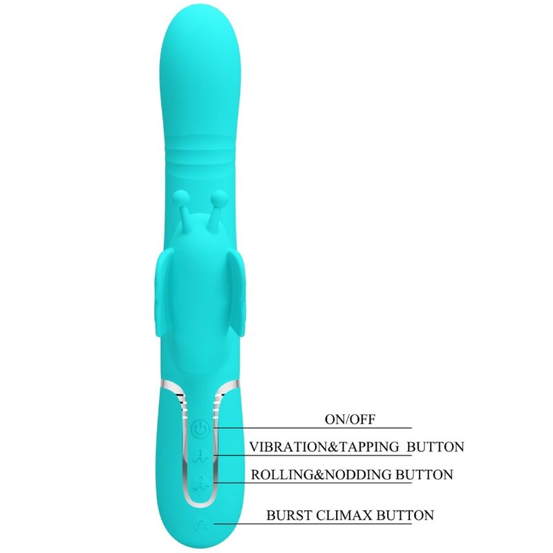 PRETTY LOVE - MULTIFUNKTIONS-RABBIT-VIBRATOR 4 IN 1 BUTTERFLY AQUA GREEN