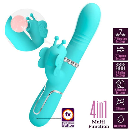 PRETTY LOVE - MULTIFUNKTIONS-RABBIT-VIBRATOR 4 IN 1 BUTTERFLY AQUA GREEN
