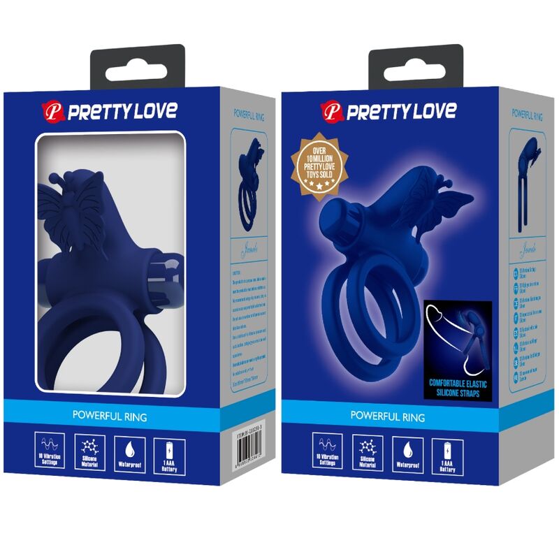 PRETTY LOVE - JAMELE DOPPELRING MIT VIBRATION &amp; SCHMETTERLINGSTIMULATOR BLAU