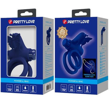 PRETTY LOVE - JAMELE DOPPELRING MIT VIBRATION &amp; SCHMETTERLINGSTIMULATOR BLAU