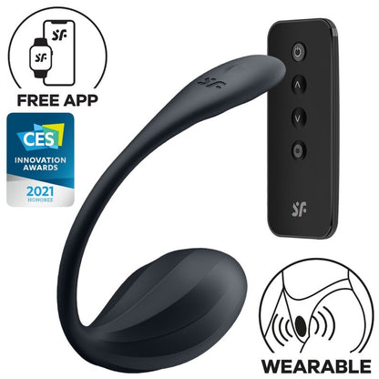 SATISFYER - GERIPPTER BLÜTENBLATT-G-PUNKT-STIMULATOR MIT FERNBEDIENUNG, SCHWARZ, KOSTENLOSE APP