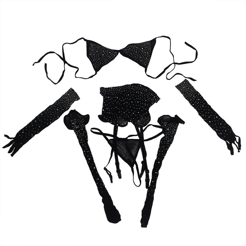 SUBBLIME - 952174 FISHNET BODYSTOCKING MIT HANDSCHUHEN UND DIAMANTEN SCHWARZ EINE GRÖSSE