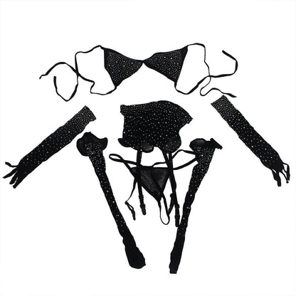 SUBBLIME - 952174 FISHNET BODYSTOCKING MIT HANDSCHUHEN UND DIAMANTEN SCHWARZ EINE GRÖSSE