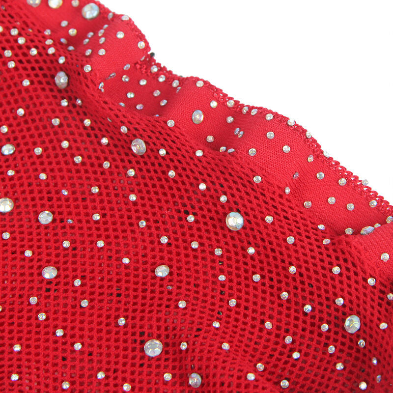 SUBBLIME - 952181 FISHNET BODYSTOCKING MIT HANDSCHUHEN UND DIAMANTEN ROT EINE GRÖSSE