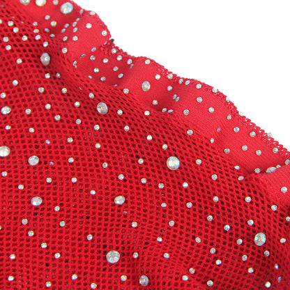 SUBBLIME - 952181 FISHNET BODYSTOCKING MIT HANDSCHUHEN UND DIAMANTEN ROT EINE GRÖSSE