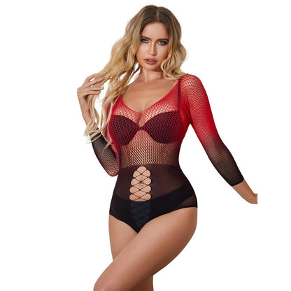 SUBBLIME - 952259 ROTES UND SCHWARZES FARBVERLAUF LANGARM ELASTISCHES NETZKLEID EINE GRÖSSE