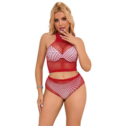SUBBLIME - 952402 FISHNET SET MIT ROSA DIAMANTEN EINE GRÖSSE