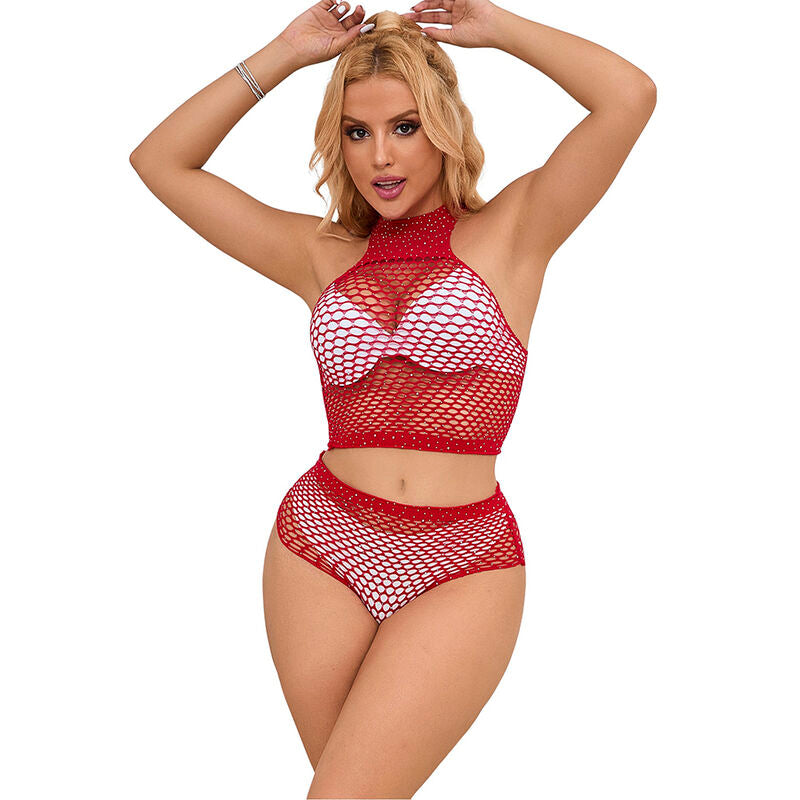 SUBBLIME - 952402 FISHNET SET MIT ROSA DIAMANTEN EINE GRÖSSE