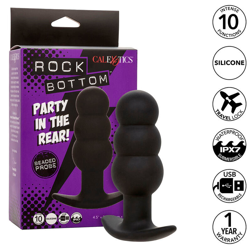 CALEXOTICS - ROCK BOTTOM ANALPLUG MIT PERLEN 10 VIBRATIONEN SILIKON SCHWARZ